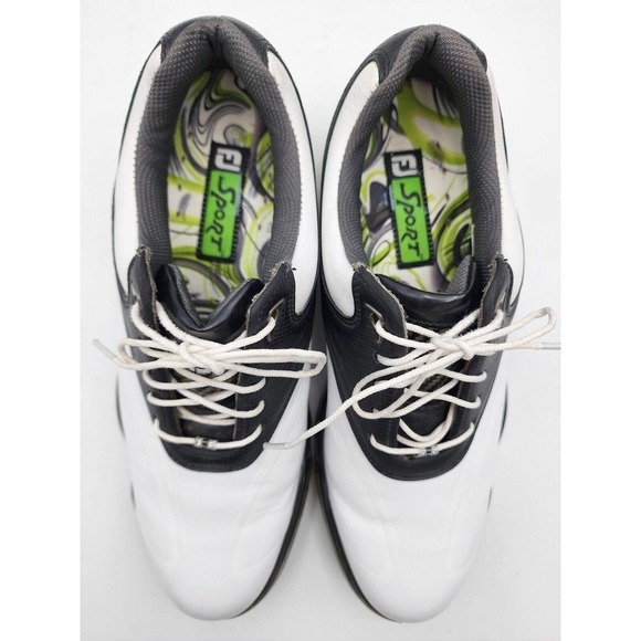 FootJoy Sport White and Black Leather Spike Golf Shoe Style 53156 Men Sz 10.5 M - Picture 7 of 9